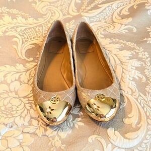 Tory Burch Quilted Cap-Toe Ballet Flats Size 10